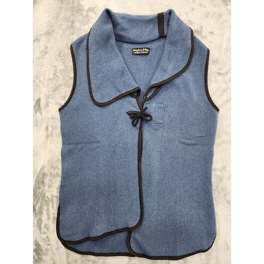 Krisztina‎ Nagy Sweater Vest Womens M Blue Asymmetric Tie Front Designer Boho